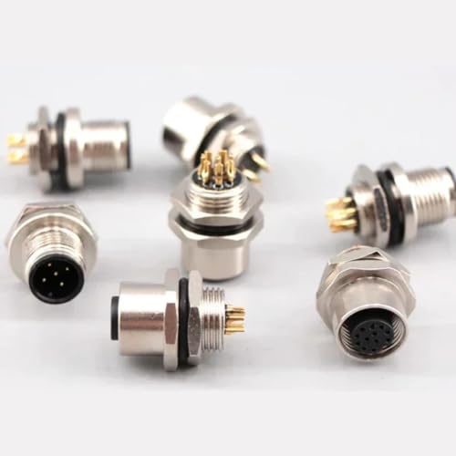 Conector de panel M12 hembra con brida frontal trasera y acoplamiento de rosca 4