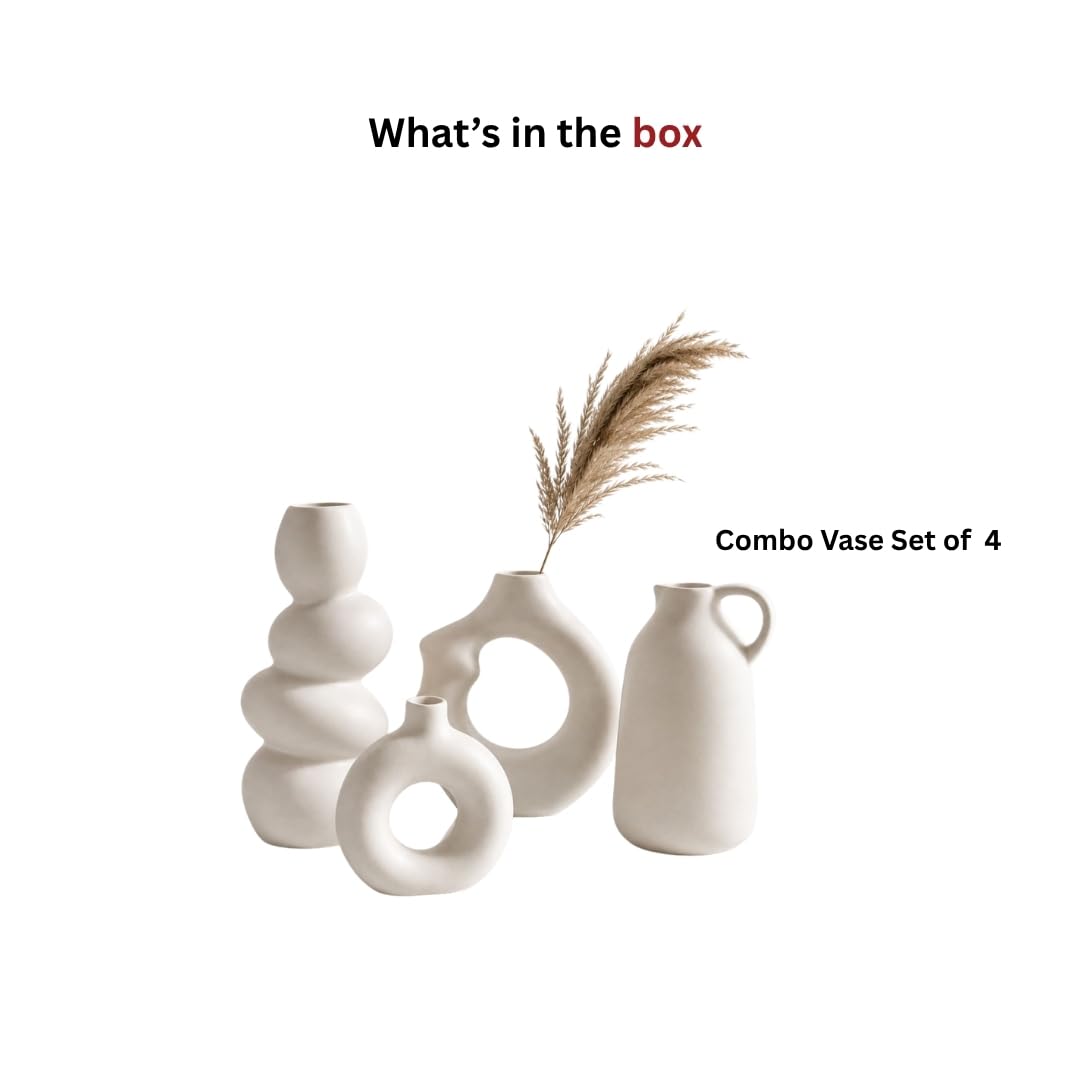 4 Ceramic Vases - Modern White Floral Vases -7