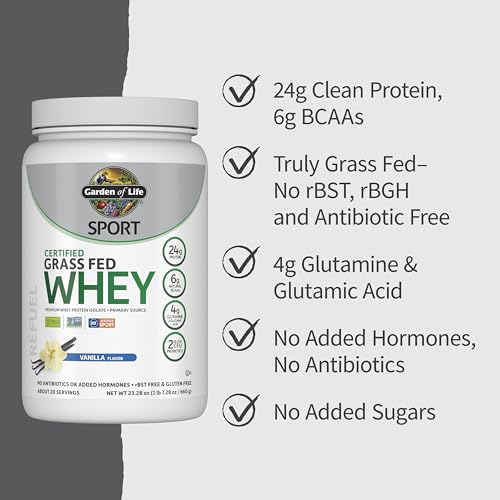 image for Garden of Life SPORT Whey Protein Powder Vanilla., Premium Grass Fed W