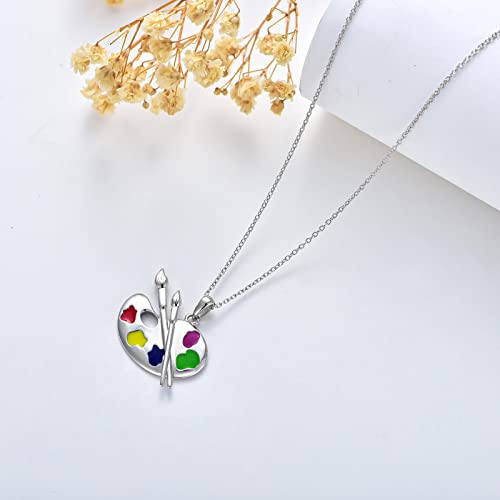 Leecci Artist Palette Necklace 925 Sterling Silver Pigment Necklace Colorful Paint And Brush Necklace Palette Jewelry Gifts For Artists Women Girl Art Student #TOP2