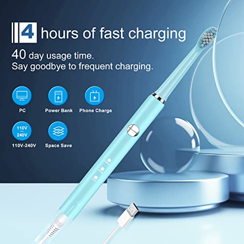Shaojier Electric Toothbrush, With 8 Replacement Brush Heads And 1 Travel Box,Sonic Toothbrush For Adults And Kids,Portable Rechargeable Toothbrush For Travel (Blue) #TOP4