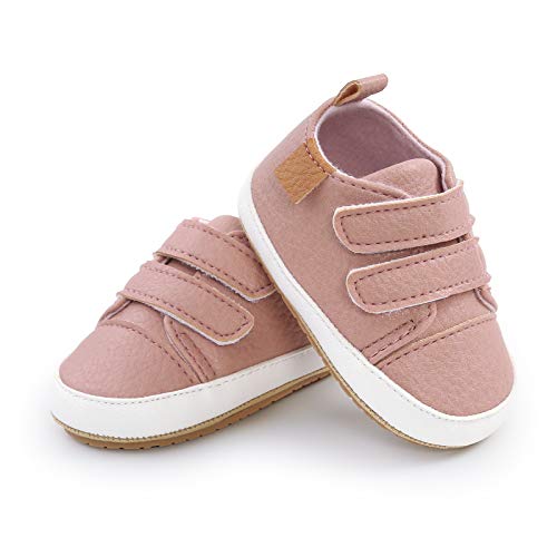 Myppgg M1993-PINK-2 Unisex Baby Boys Girls High-Top Ankle Sneakers Soft Rubber Sole Infant Crib Shoes Toddler First Walkers A/Pink thumb #4