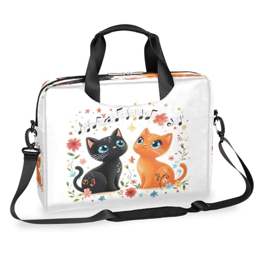 Sacoche portable 16" musique chat vintage - Sac ordinateur multipoche