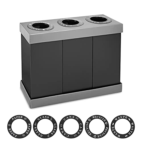 Alpine Industries Adirpro Recycling Center 28 Gallons - Durable Corrugated Plastic Waste/Trash Organizer Ideal For Kitchen Office Hospital (3 Bins) #TOP29