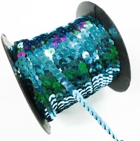 100 Yards Single Row Sequins Trim 5mm Wide for Sewing, Arts and Crafts Turquoise Fabric