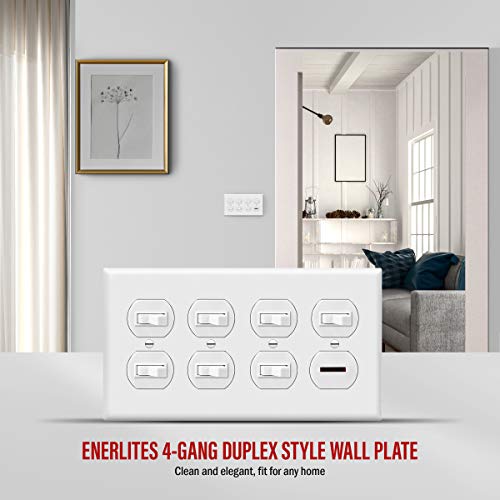 Enerlites 8824-W Duplex Receptacle Outlet Wall Plate, Standard Size 4-Gang, Polycarbonate Thermoplastic, White #TOP3