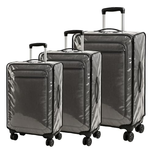 Image of Fabam Set of 3 Suitcase Cover for Soft /Nylon Trolley Luggage Bag | Transparent Water-Dustproof with Zip and Hoop-Loop Closure 20-24-28 inch Inch Cover ONLY (Suitcase NOT Included)