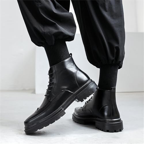 GEZYKAO Mens Brogue Wingtip Dress Boots Genuine Leather Business Oxford Boot Fashion Casual Chukka Ankle Boots Mid Top Black 11 by GEZYKAO - Image 9
