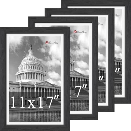 KissNow 11x17 Picture Frame 4 Pack, Black Solid Wood, Gallery Wall Decor