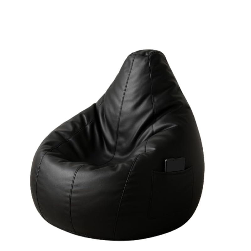 Image of Bean Bag Cover | Ergonomic Gaming Seat, Premium Leatherette, Washable Cover, Durable Double Stitching | Perfect for Lounge & Bedroom Side Mobile Pocket Cover Only No Bean Filler (Black, XXL)