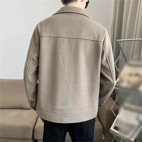 Men Single-Breasted Windbreaker Solid Color Slim Short Woolen Coat Winter Casual Warm Windbreaker Coat2