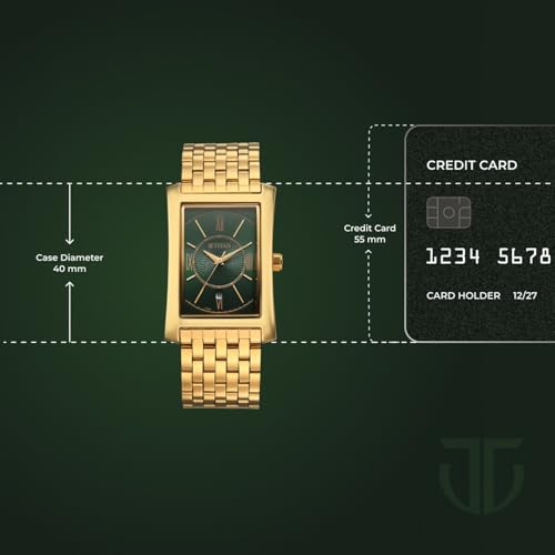 Image of Titan Regalia Allure Analog with Date and Green Dial Yellow Gold Stainless Strap Watch for Men - 10046YM03
