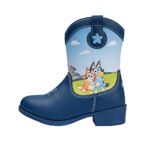 Bluey Toddler Cowboy Boots – Officially Licensed Western Cowgirl Riding Footwear, Character Fashion Boot, Kids Costume Dress-Up Shoe, Pull-On Rodeo Style, Dark Blue, Size 8 Toddler