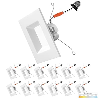 NUWATT 12 Pack, 6 Inch Retrofit LED Square Recessed Lighting, 5CCT 2700K/3000K/3500K/4000K/5000K Selectable, 1100 Lumen 14W, Dimmable Ceiling Light, White Square Trim Can Light Wet Rated, ETL Listed