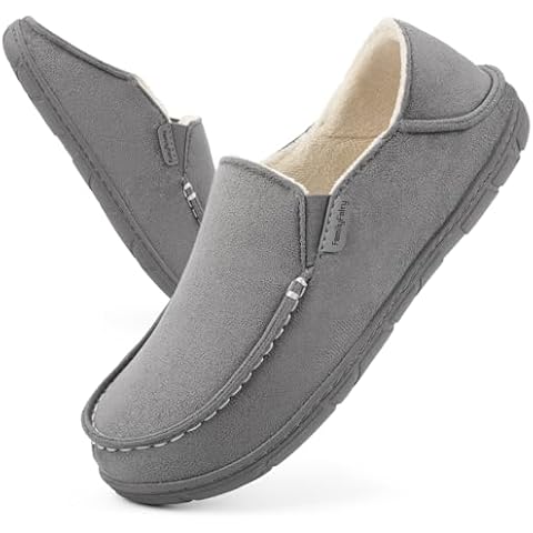 FamilyFairy Women's Microsuede Moccasin Slippers Cozy Memory Foam House Shoes for Indoor Outdoor Gray, 8 Cover