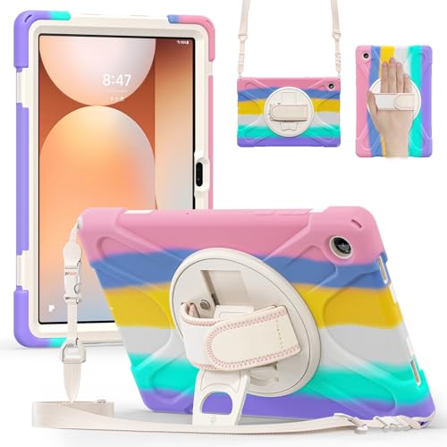 Image of ProElite Cover for Galaxy Tab A11 Plus 11 inch 2025 Cover, Rugged 3 Layer Armor case Cover for Galaxy Tab A11+ 11 inch 2025 with Hand Grip & Rotating Kickstand with Shoulder Strap, Rainbow Pink