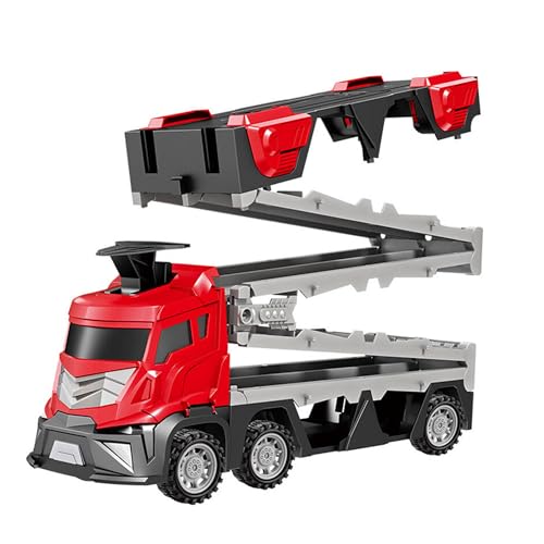 Image of Kidology Car Carrier Truck Toy Set - Mega Hauler Race Track with Ejection - 4 Mini Racing Cars - Folding Storage Truck Toy for Kids - Boys & Girls Toy for 3+ Years Old (Mega Hauler Truck - Red)