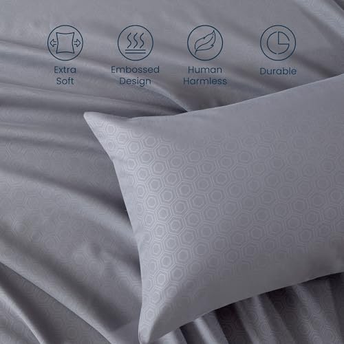 SLEEP ZONE Full Size Bed Sheets, 4 Piece Hotel Luxury Embossed Bedding Sheets with Fitted Sheet, Flat Sheet & 2 Pillowcases - Deep Pocket (Honeycomb Gray)