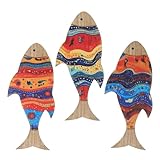 TOYZFRIENDY Decoración Oceánica de Madera Peces Colgantes Escultura Tropical Rústica para Dormitorio y Espacios Temática de Playa Set de 3 Piezas