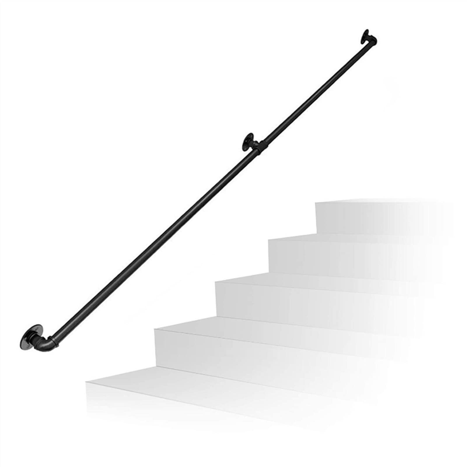 Corrimano per Scale Banister per Scale Interni Esterni 80mm 1m 1,5m 1.8m 2m 2.2m 2.8m 3m 3,6m 4m, ringhiera Supporto Ringhiere di Sicurezza | Montaggio a Parete in Ferro battuto Metallo Nero