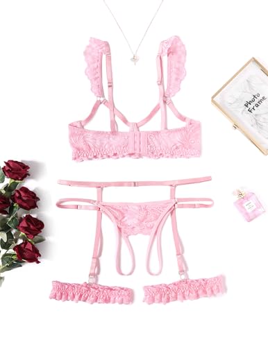 image for Avidlove Sexy Lingerie for Women Underwire Floral Lace Bra and Panty G