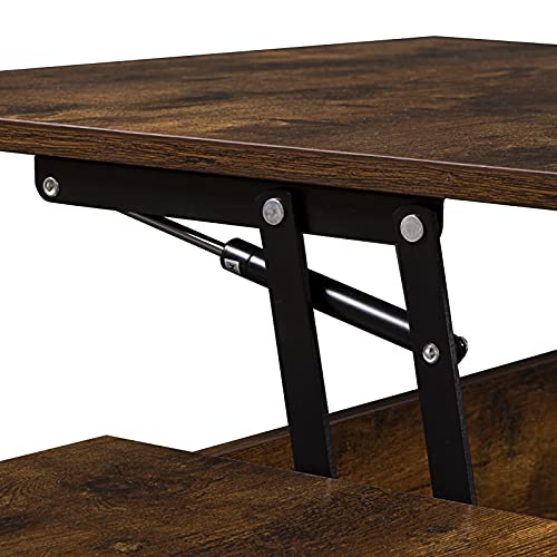 Image of DINZI LVJ Lift Top Coffee Table, Modern Center Table with Large Hidden Compartment, Lift Up Living Room Table with Wooden Tabletop and Pop Up Storage, for Home and Office, Rustic Brown