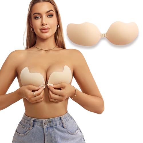 Rosefly Push Up Strapless Backless Sticky Bra for Women, Invisible Adhesive Lift Bra with Breathable Reusable Fabric