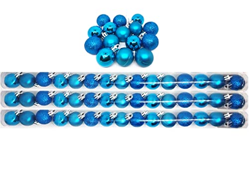 Kit 45 Bolas Natal Mista Glitter, Fosca, Lisa Azul Turquesa Mini 3cm - Master Christmas