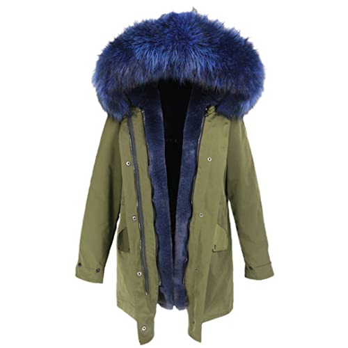 DFLYHLH Waterproof Long Parka for Women Winter Thick Warm Fur Coat Hood Faux Fur Liner Detachable Coat Green Light Blue XL