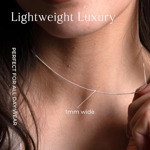 Aeon 925 Sterling Silver Necklace - 1mm Diamond Cut Curb Chain Necklace | 18" Chain | Polishing Cloth & Pouch Bag Included - Image 3