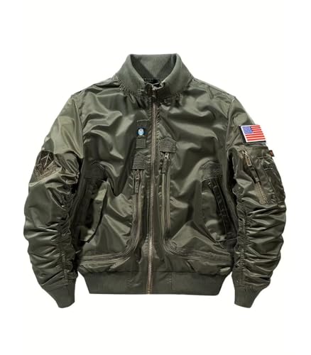 Image of FTIMILD Military Bomber Jacket for Men Casual Windbreaker Jacket Mens Spring and Fall Jacket with Pockets and US Armband