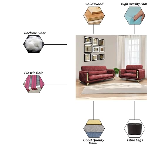 Image of Casaliving Gelio 3+2 Seater Sofa Set for Living Room (Maroon Colour) Premium Fabric Sofa Set