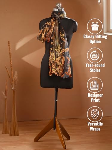 Image of Scarf Stole for Women - 185 x 135 cm Chiffon Scarf with Floral Print | Lightweight Scarf, Soft Stole for Women | Satin Feel Neck Scarf | Women Accessory