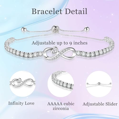 Image of Gift for Best Friends Mom Daughter Girlfriend Wife Grandma Sister Bestie, Infinity Love Heart Bracelets for Birthday Christmas Valentins's Day Mother's Day Jewelry Gifts Adjustable