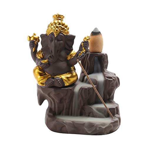 ShuangChuang Ceramic Ganesha Buddha Backflow Incense Burner Handmade Figurine Elephant God Statue with 50 Incense Cones ShuangChuang Ceramic Ganesha Buddha Backflow Incense Burner Handmade Figurine Elephant God Statue with 50 Incense Cones