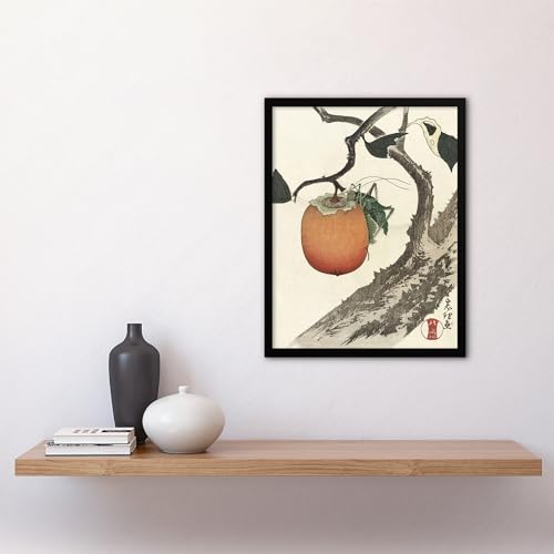 Artery8 Persimmon Fruit Grasshopper Framed Wall Art Print Vintage Japan : by Hokusai 12x16 Botanical still life bursting with warmth ideal for kitchen dining area or homely living room - Thumbnail 4