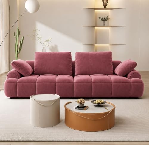 Image of LEGACY OF COMFORT Irmak 85.83'' Upholstered 3 Seater Sofa Three Seater Sofa for Living Room Hotels & Offices (Rose Pink)