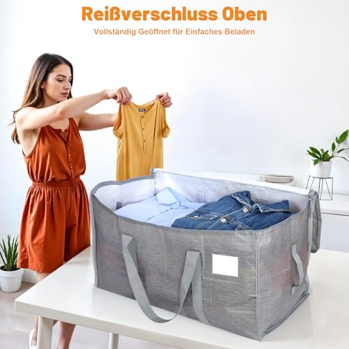Dntorx 4 Stück 90L Große Aufbewahrungstasche mit Deckel, Faltbare Umzugskartons Groß mit Reißverschlüssen Griff Kleideraufbewahrung Umzugstaschen für Umzug Camping Bettwäsche Kleidung Aufbewahrung