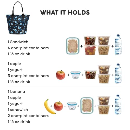 Image of J World Lola Lunch Tote Bag Insulated Lunch-Box for Women & Teen Girls, Night Bloom