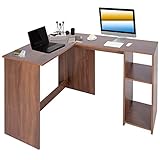 FONTOI 47 Inch L Shaped Computer Desk Corner Table with Storage Shelves for Home Office Workstation, Brown