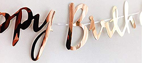 Image of Rozi Decoration Happy Birthday Banner - Rose Gold Foil Letter Garland for Birthday Party Decorations - Stylish Script Hanging Banner for Girls, Women, Kids & Adults - Reusable Metallic Decor