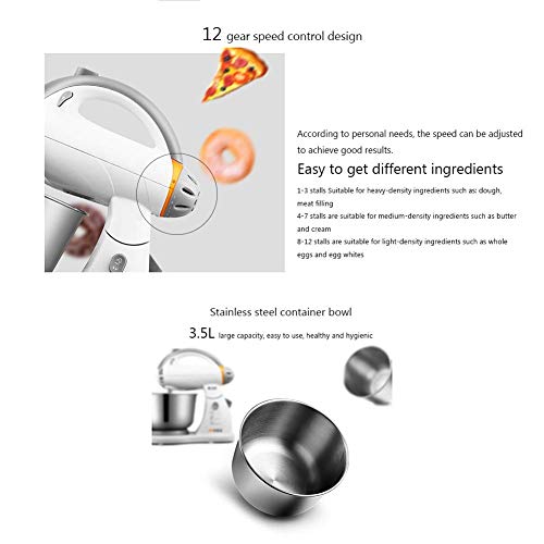FZYE Elektrischer Mixer, Handheld-Beater, Stand-Whisk, 300 W, 3,5 l, 12-Fach einstellbar, mit 2 Rührgeräten, 2 Teighaken… – Bild 3