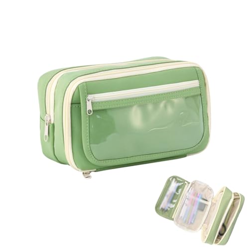 Image of Zibuyu Large Capacity Student Pencil Pouch for Girls & Boys, Fashion 9-Layer Pencil Case Bag, Zip-up Pencil Organizer, Multipurpose Pouch for Stationery Items, Makeup, Accessories, Green