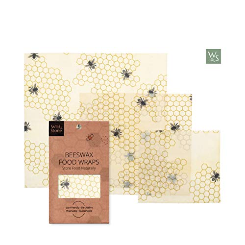 Cire d'abeille réutilisables Wraps alimentaires | Natural Alternative à pellicule de plastique | Durable et respectueuse de l'environnement | par Wild & Stone | Nid d'abeille modelée Ensemble de 3