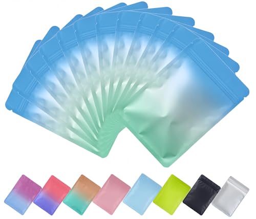Plaphy 100 Bolsas Zip Herméticas Planas, Bolsas Mylar Coloridas con Cierre Resellable, Bolsas de Aluminio Autocierre para Empaque y Almacenamiento de Alimentos (Azul y Verde, 16 x 24 cm)