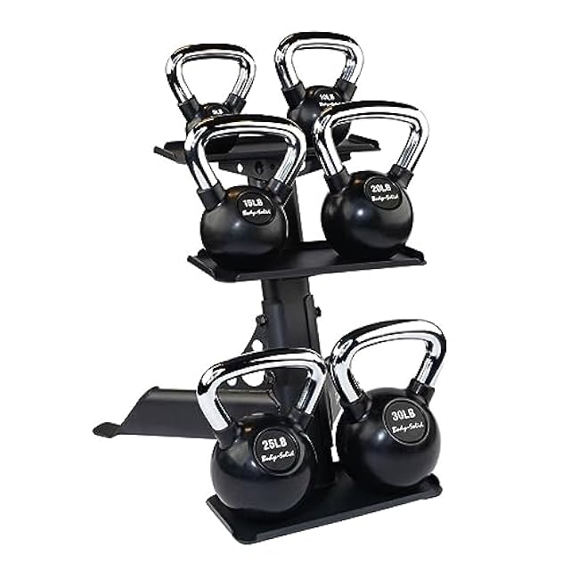 Body-Solid (GDKR50B) 3-Tier Kettlebell Rack - Compact, Durable Kettlebells Weight Stand for Home Gym, Fits 5-50 lb Kettle bells