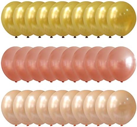 Neo LOONS 12 Inches Pearl Champagne & Gold & Rose Gold Latex Party Balloons (60 Pcs) for Birthdays Weddings Receptions Festival Party Decoration-Comes from South Korea