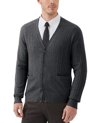 Kallspin Men's Wool Blend Cable Knit Cardigan