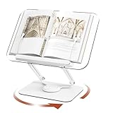BYMECOST Acrylic Book Stand for Reading, Adjustable Book Holder with 360° Rotating Base & Elastic Page Clips, Foldable Desktop Riser Stand for Cookbook,Laptop,Tablet,Music Scores,Recipe,Textbook