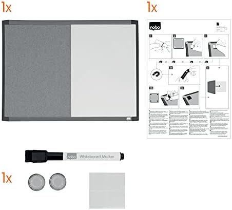Nobo Small Magnetic Whiteboard & Cork Notice Board Combo, Assorted Two Tone Trim, Dry Wipe, Wall Mountable, Integrated Pen Clip, Home/Office, 585 x 430 mm, 1903784